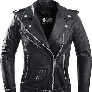 Women's HWK Brando Leather Motorcycle Jacket –Genuine, Weather & Water Resistant